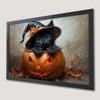 Black Cat in Jack O' Lantern Art Poster - Halloween Decor