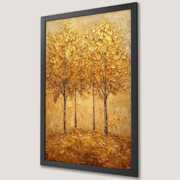 Framed Poster featuring golden textured trees. Warm, earthy color palette. Perfect art for your home.
