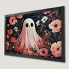 Dreamy Ghost and Pink Flowers Art Poster for Dark Floral Decor