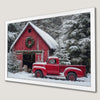 Winter Barn and Truck Art Poster for Farmhouse Decor