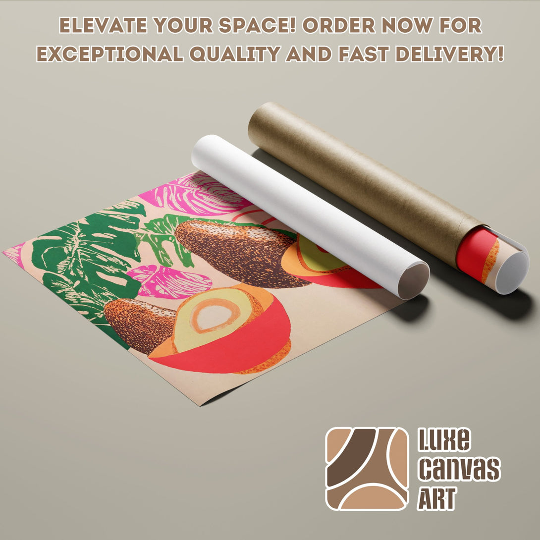 Poster Roll with avocado art, vibrant colors, and modern style. Elevate your space with Luxe Canvas Art!