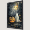 Spooky Halloween Night Art Poster with Ghost and Jack O Lantern