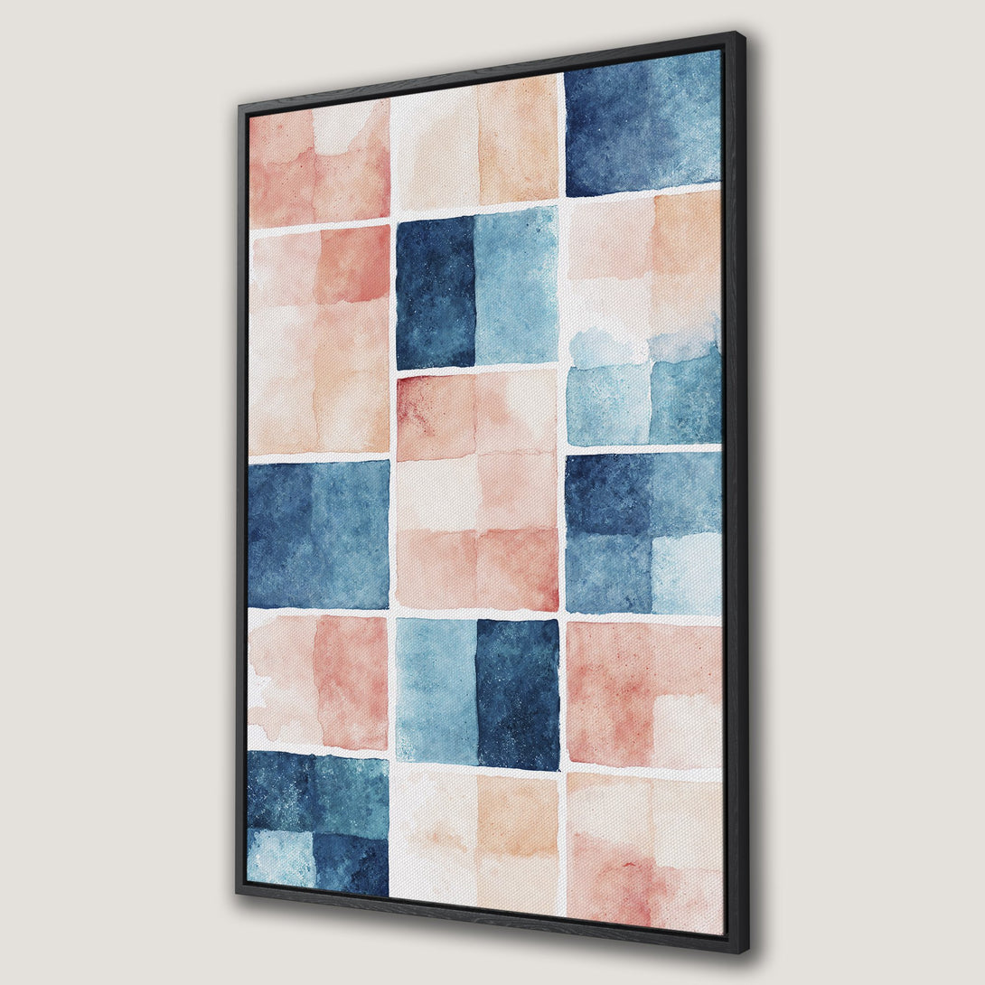 Framed Wall Art: Abstract watercolor canvas print in blush pink and blue hues. Modern art for your home decor.
