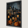 Spooky Haunted Town Art Poster for Halloween Decor