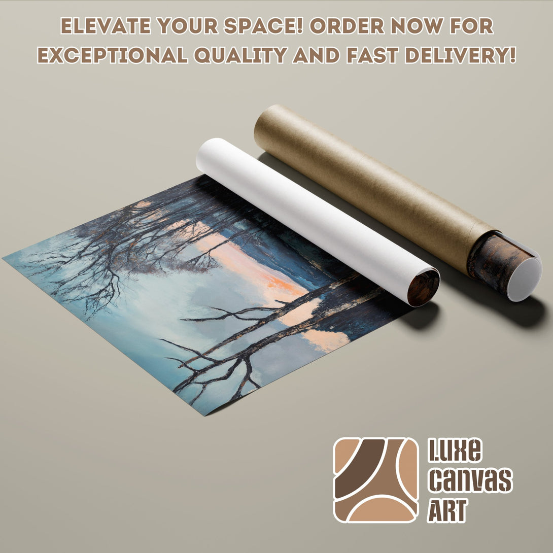 Abstract landscape Poster Roll in blue, brown, and beige tones. Elevate your space!