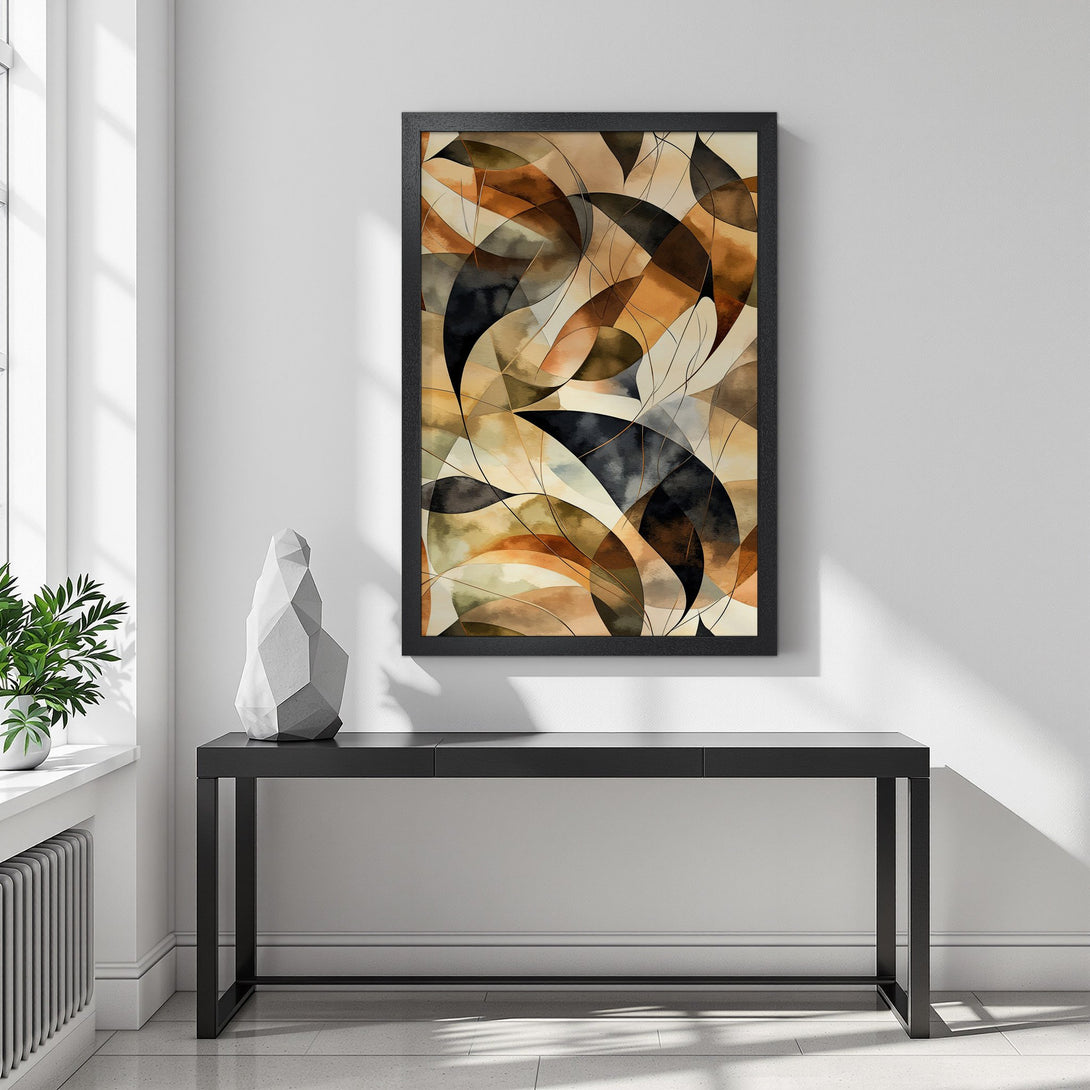 Framed Poster featuring abstract art in warm earth tones. Modern style, perfect for any home decor.