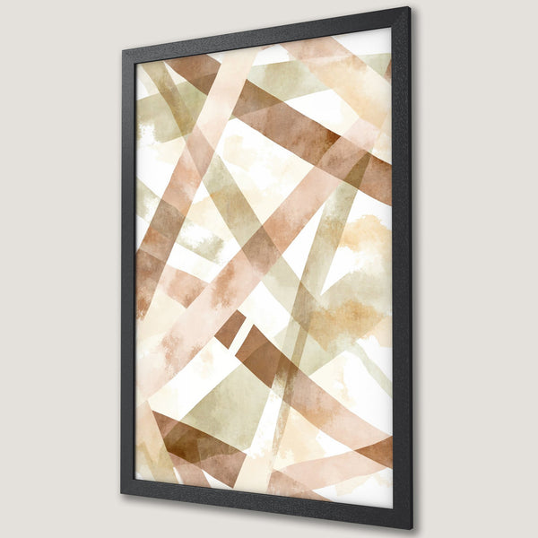 Framed Poster featuring abstract geometric art in a warm, neutral color palette of browns, tans, and whites. Perfect wall decor!