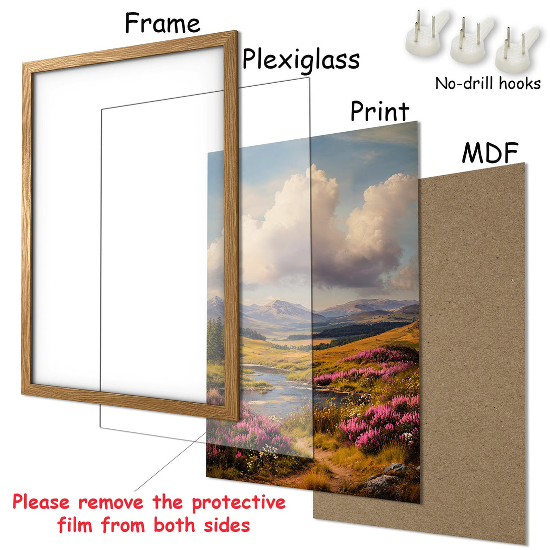 Framed Poster of a scenic landscape in a classic style with a natural color palette. Ready to hang!