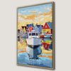 Colorful Dock and Boat Scene Framed Canvas Print