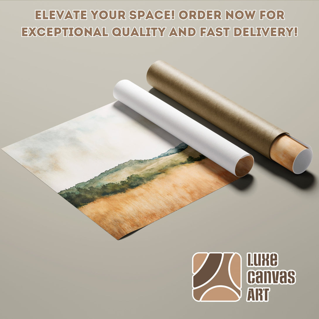 Watercolor landscape Poster Roll in earthy tones. Elevate your space with art!