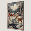 Forest Village with Deer Canvas Print Winter Landscape