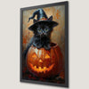 Adorable Black Cat in Witch Hat Art Poster for Halloween