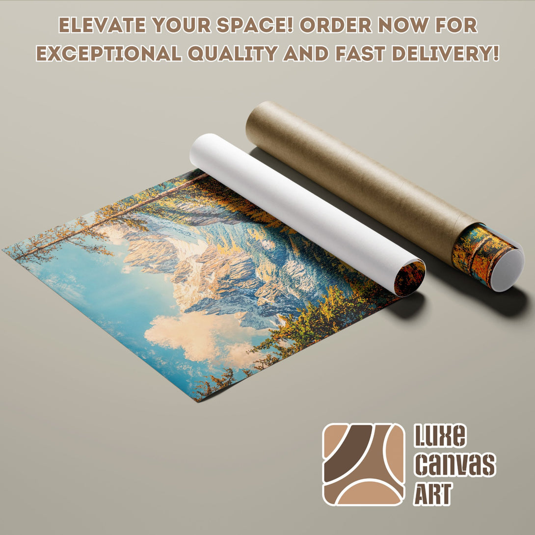 Mountain landscape poster roll, vibrant colors, perfect for your home decor.