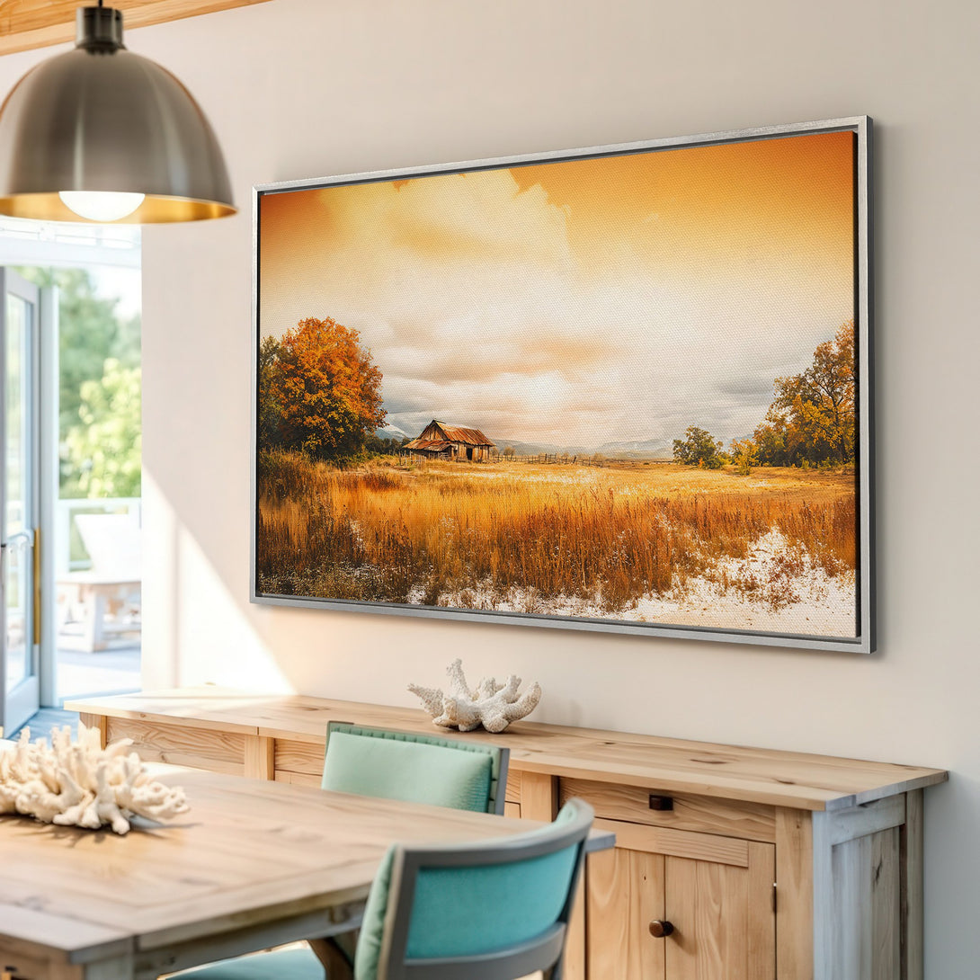 Framed Wall Art: Rustic landscape Canvas Print with warm autumn colors. Bring the beauty of nature indoors!