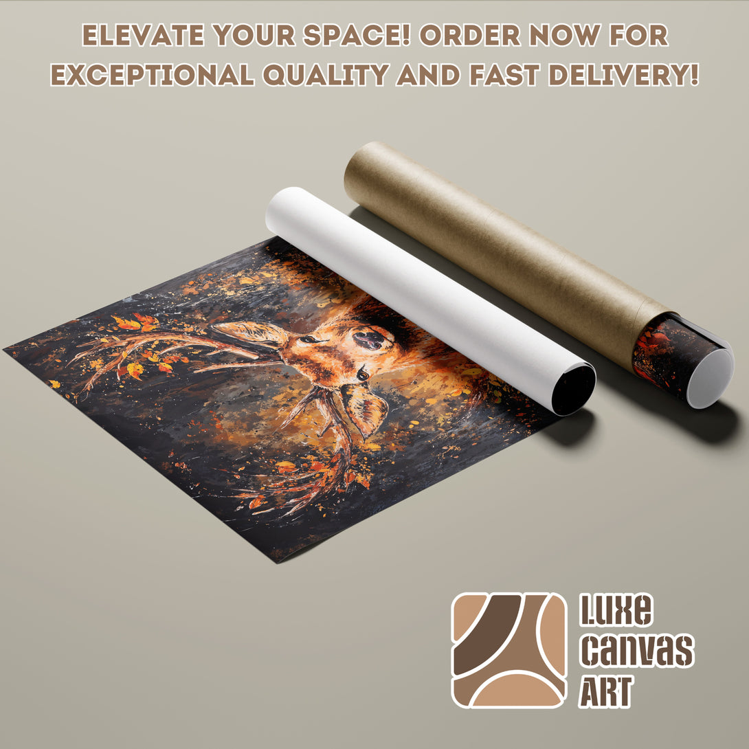 Abstract deer art poster roll, warm color palette. Elevate your space with this stunning Poster! Order now for fast delivery.