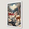 Winter Forest Village Deer Art Poster - Snowy Landscape Decor