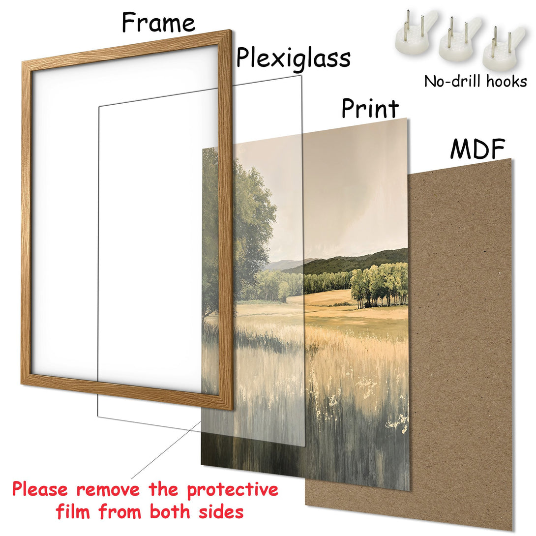 Framed Poster featuring a landscape painting in neutral tones. Ready to hang art for your home.
