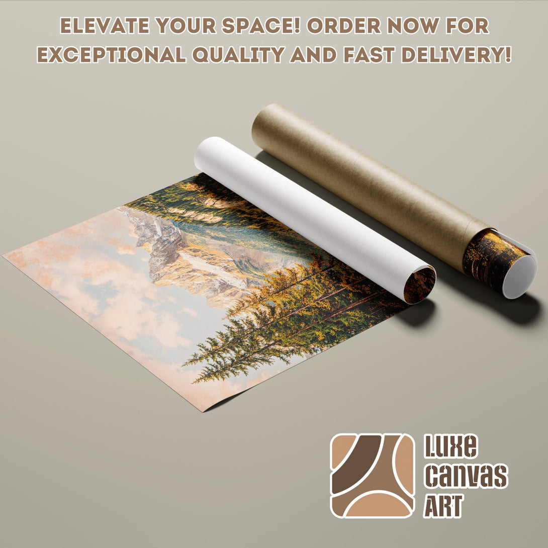 Mountain landscape Poster Roll, warm color palette, perfect for home decor. Order now!