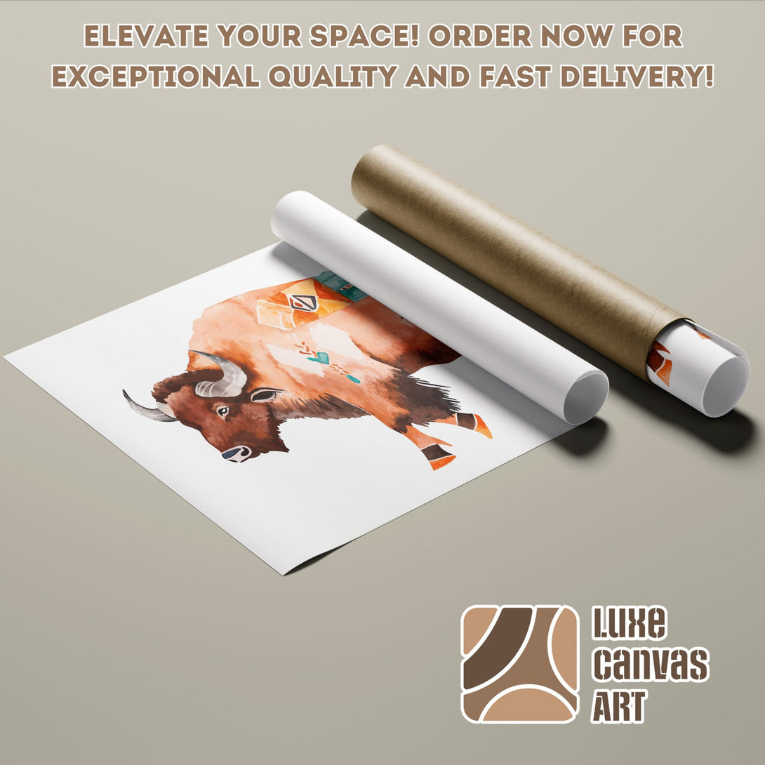 Watercolor Bison Poster Roll in warm earth tones. Add unique art to your space!
