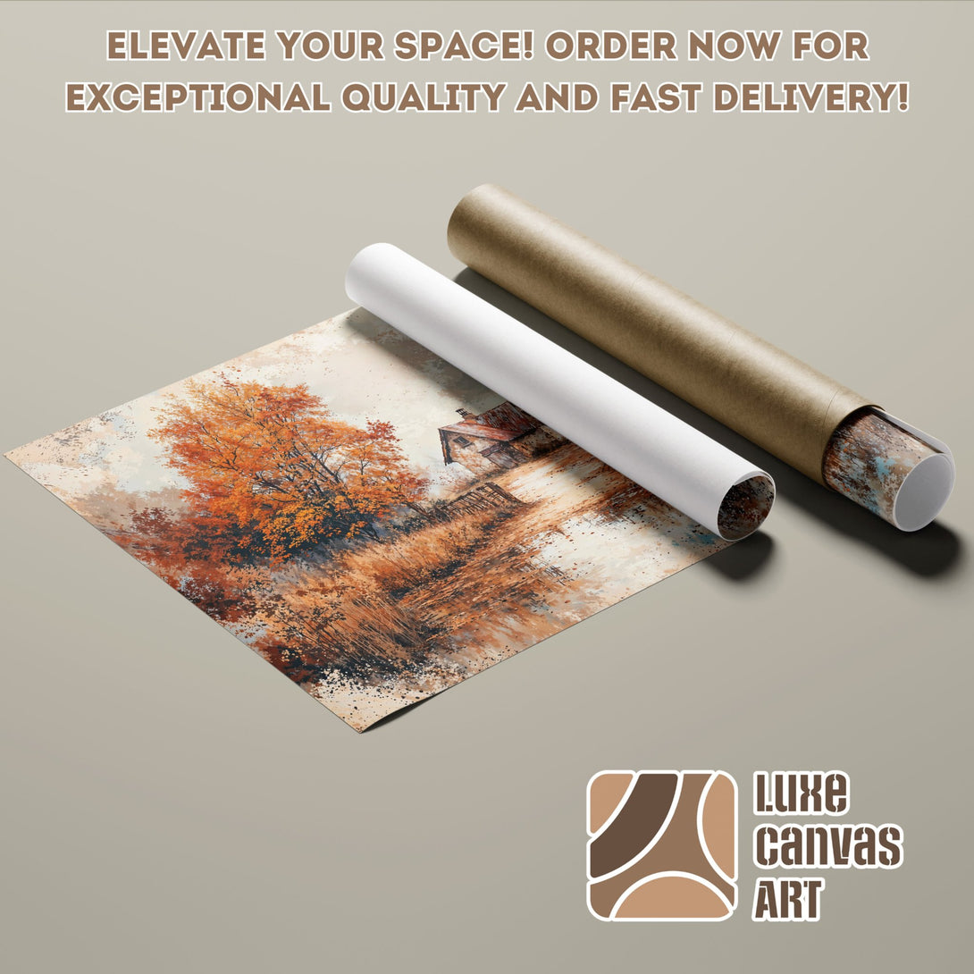 Poster Roll of fall landscape art, warm color palette, perfect for home decor.