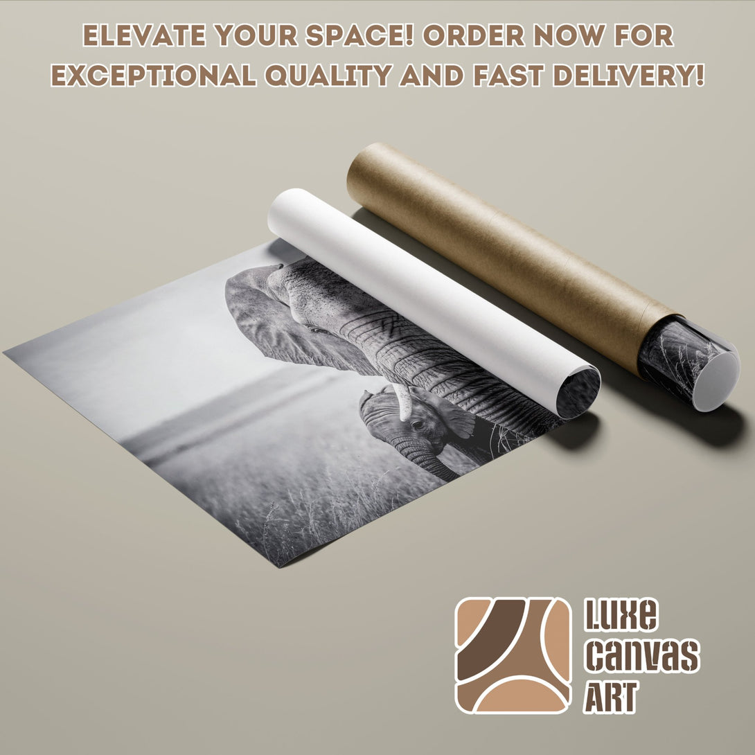Elephant Poster Roll in grayscale tones. Perfect art for your home! Order now!