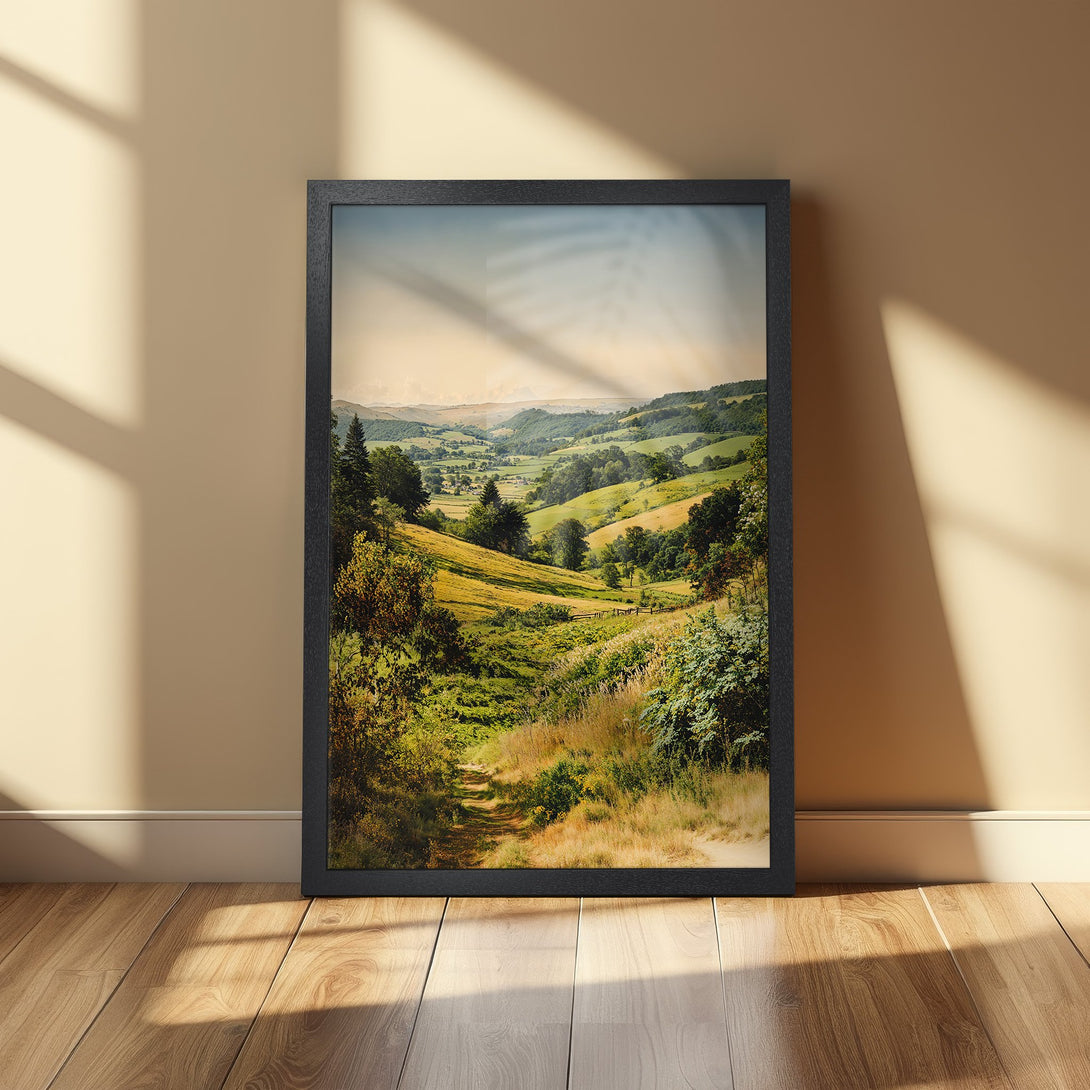 Framed Poster of a scenic countryside landscape in a warm, earthy color palette, perfect for adding a touch of nature to your home.
