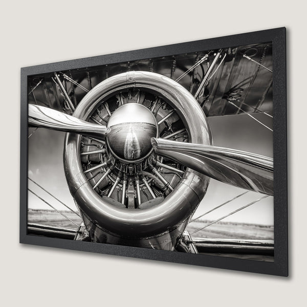 Framed Poster of vintage airplane propeller in monochrome. Classic aviation art for your home!
