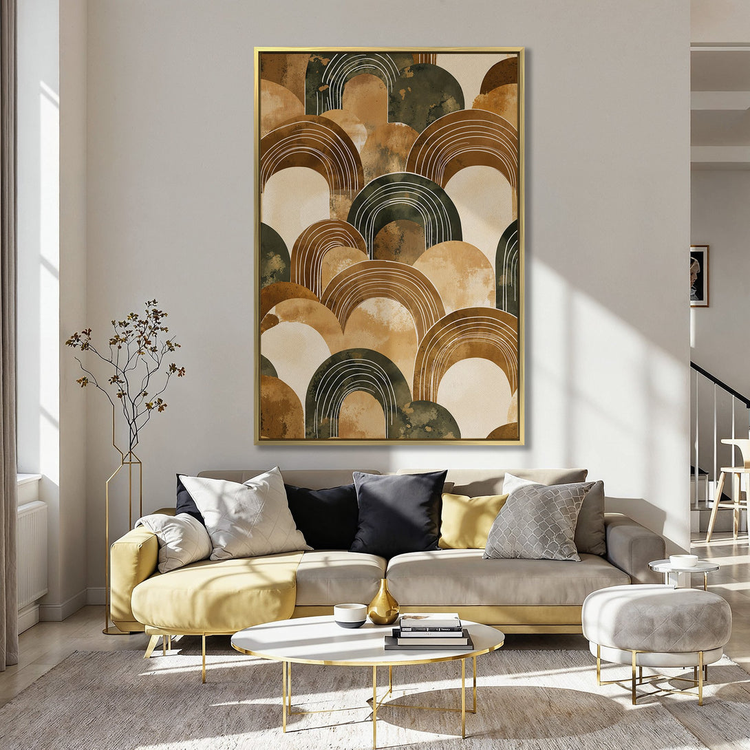 Canvas Print of abstract arch design in warm earth tones. Modern art for your home, adding a touch of elegance and style.