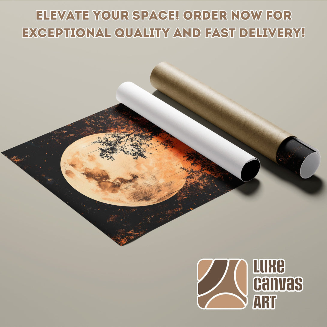 Poster Roll featuring a moon and tree art in a warm color palette, ready to elevate your space!
