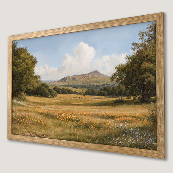 Framed Poster of a serene landscape painting. Warm, earthy tones and a classic style create a calming atmosphere. Perfect wall art!