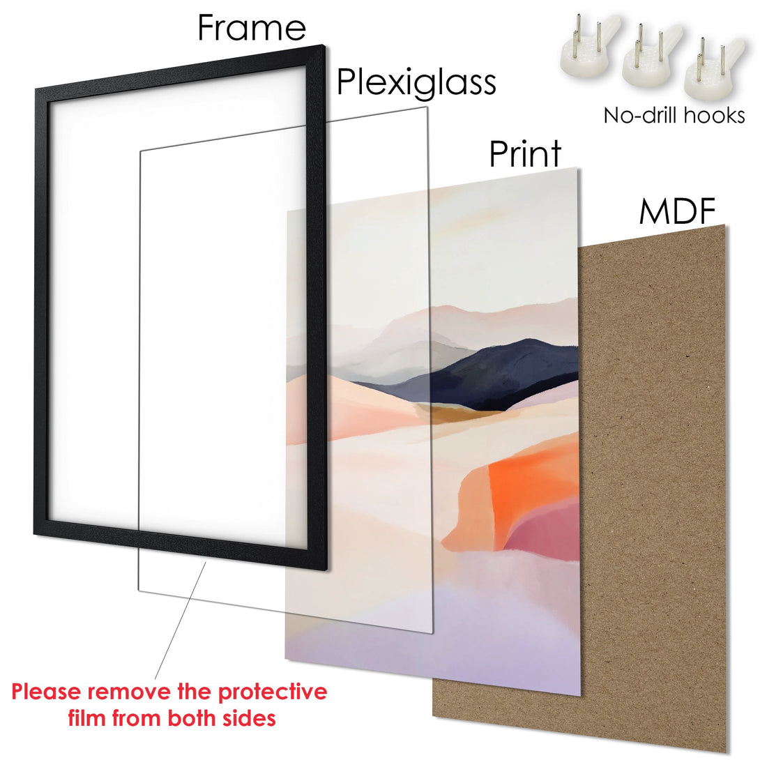 Framed Poster with abstract landscape art in warm, earthy tones. Modern wall decor for your home.