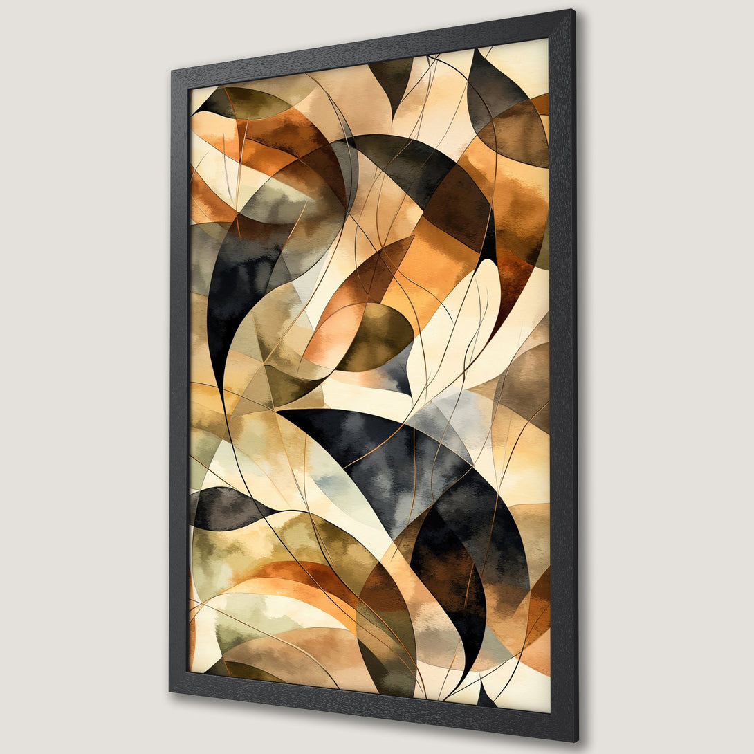 Framed Poster featuring abstract watercolor art in warm earth tones. Modern wall decor for living room or office.