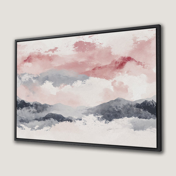 Framed Wall Art: Abstract landscape Canvas Print in blush, gray, and navy. Modern art for your home. Shop now and elevate your decor!