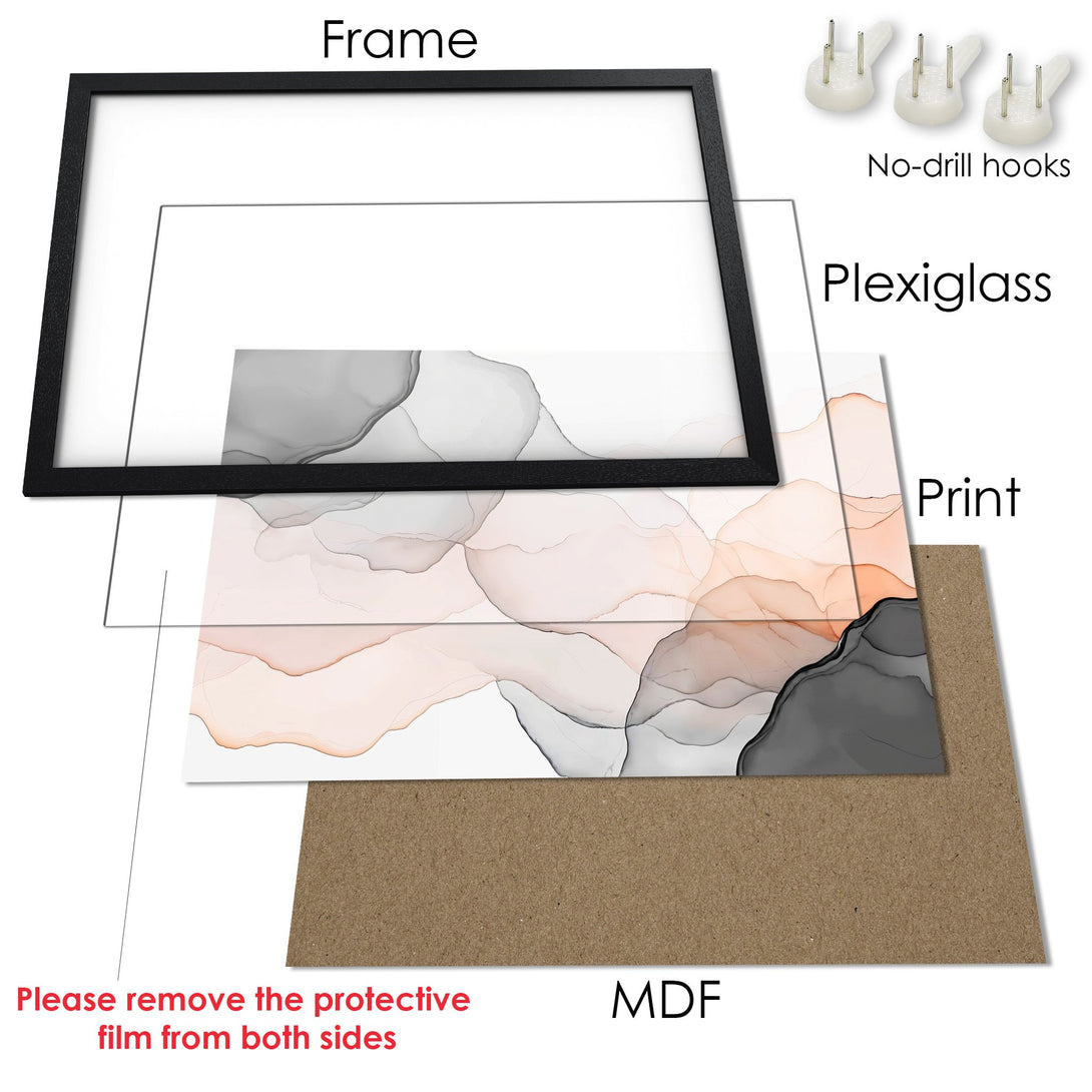 Framed Poster featuring abstract art in a soft, neutral color palette. Perfect wall decor for any space!