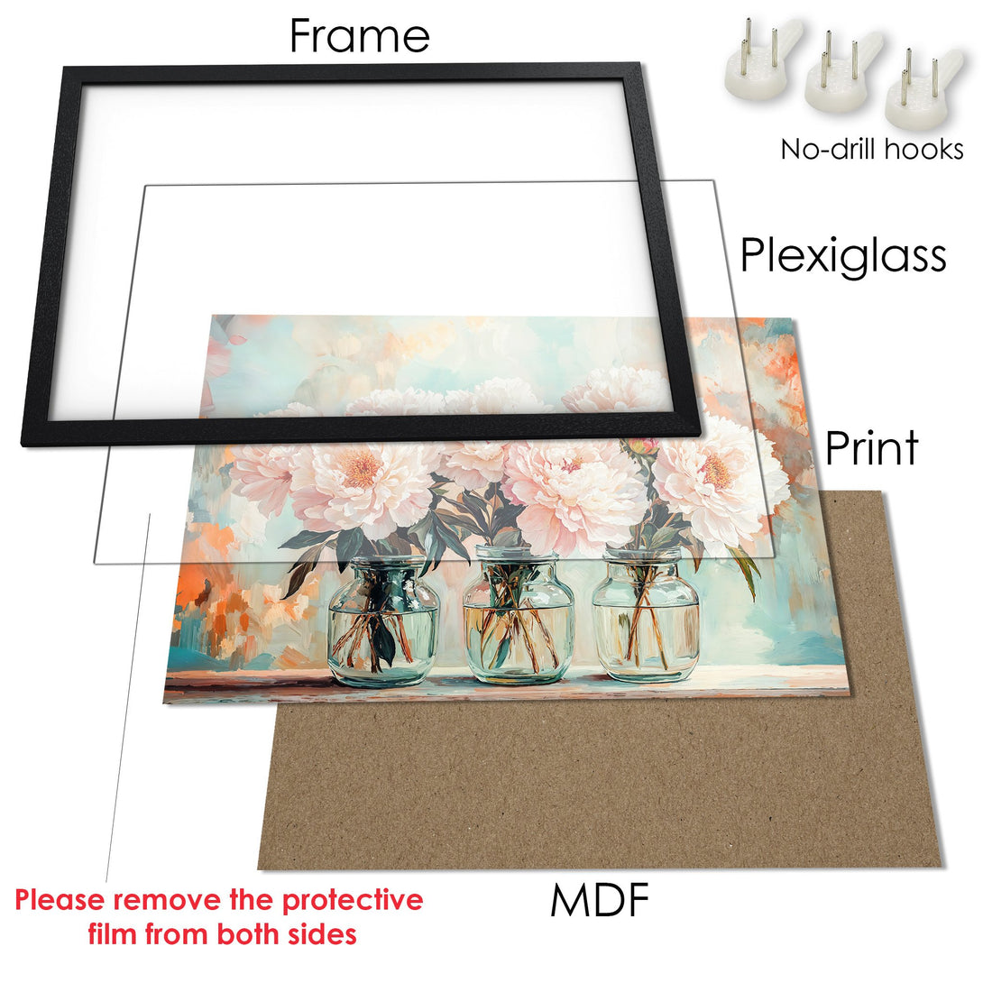 Framed Poster featuring floral art in soft pastel tones. Perfect for adding a touch of elegance to your home decor. Shop now!