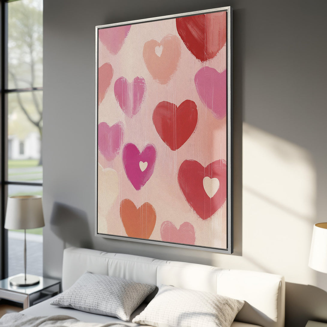 Framed Wall Art featuring a charming heart design in a soft, romantic color palette. Perfect for adding love and warmth to your home decor!