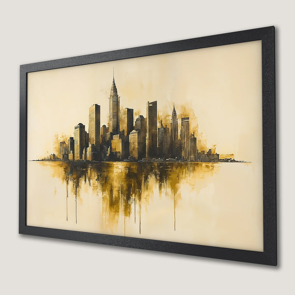 Framed Poster featuring a stylized New York City skyline in a warm, sepia color palette. Perfect art for your home!