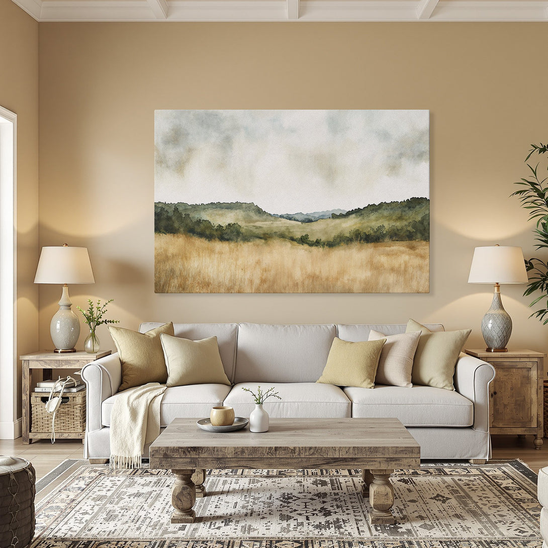 Framed Wall Art: Watercolor landscape in warm earth tones. Add a touch of nature to your home with this beautiful canvas print.
