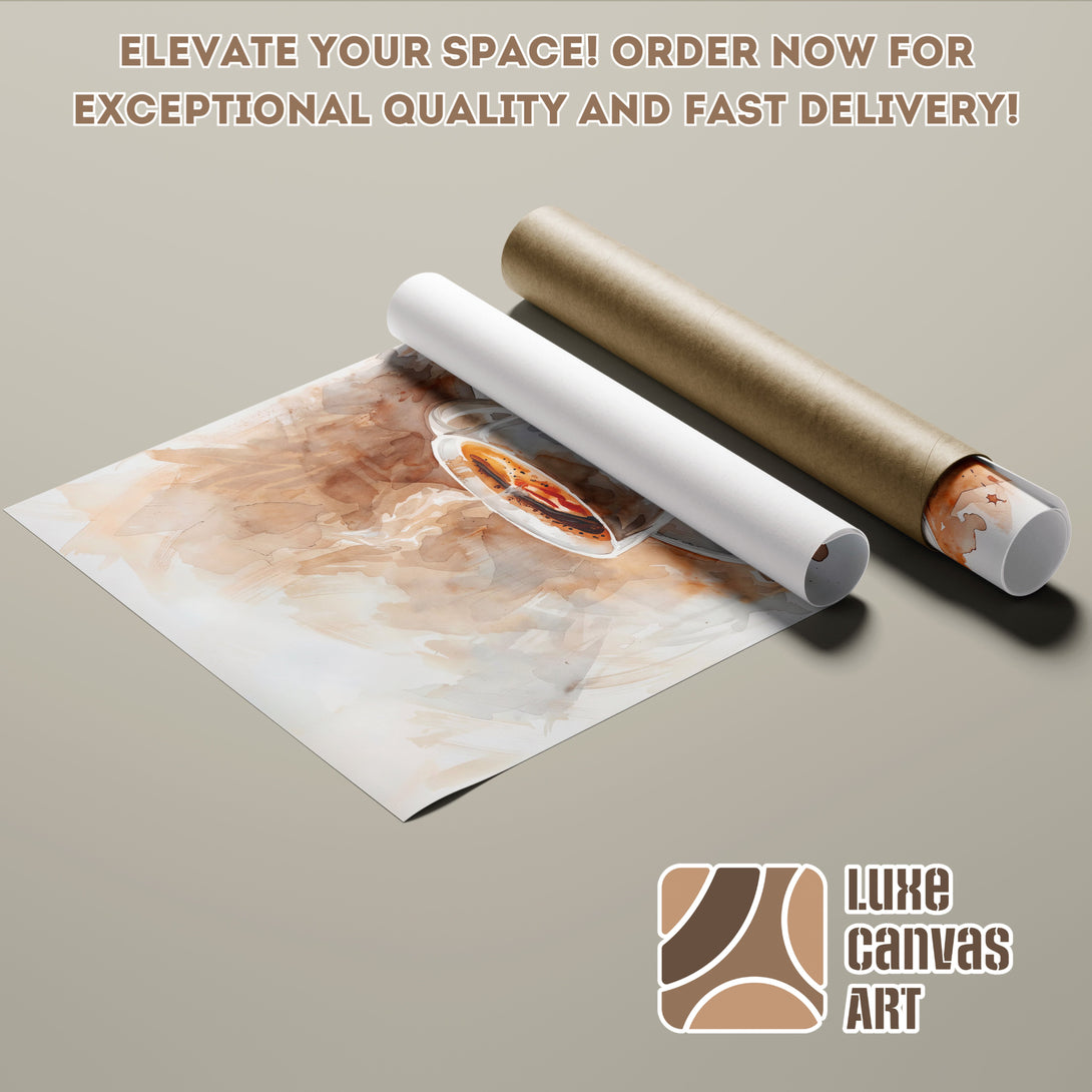 Poster roll featuring abstract watercolor art in warm earth tones. Elevate your space with Luxe Canvas Art!
