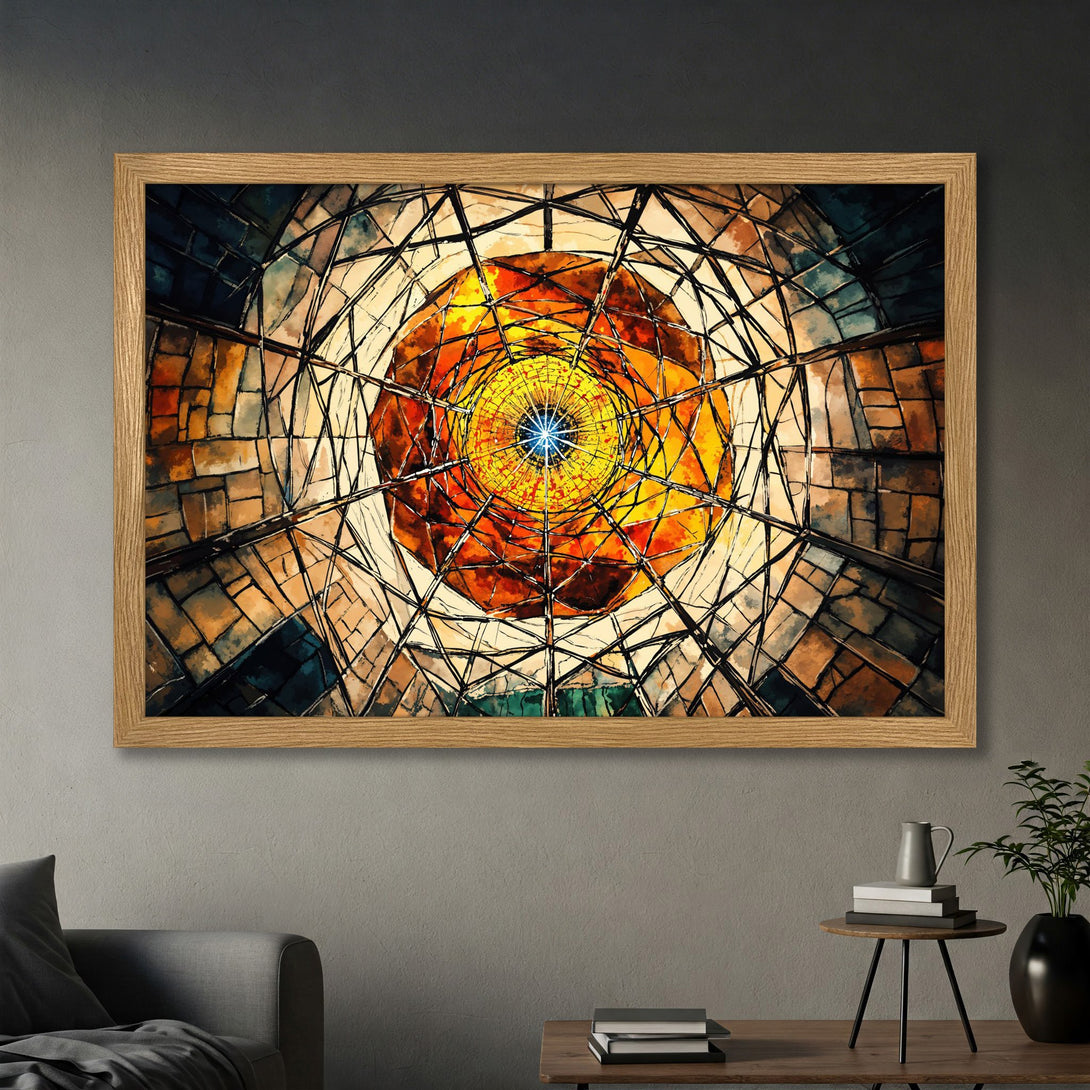 Framed Poster: Abstract geometric art in warm earth tones. Unique design, perfect for home decor. Add a touch of art with this stunning poster!