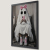 Ghost with Pink Bow on Toilet Art Poster - Halloween Fun