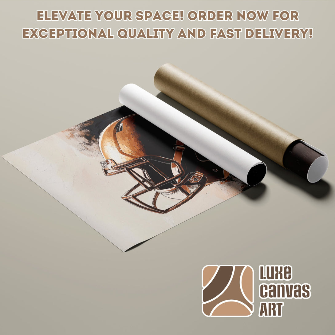 Poster Roll featuring a football helmet in a warm, neutral color palette. Elevate your space with Luxe Canvas Art!