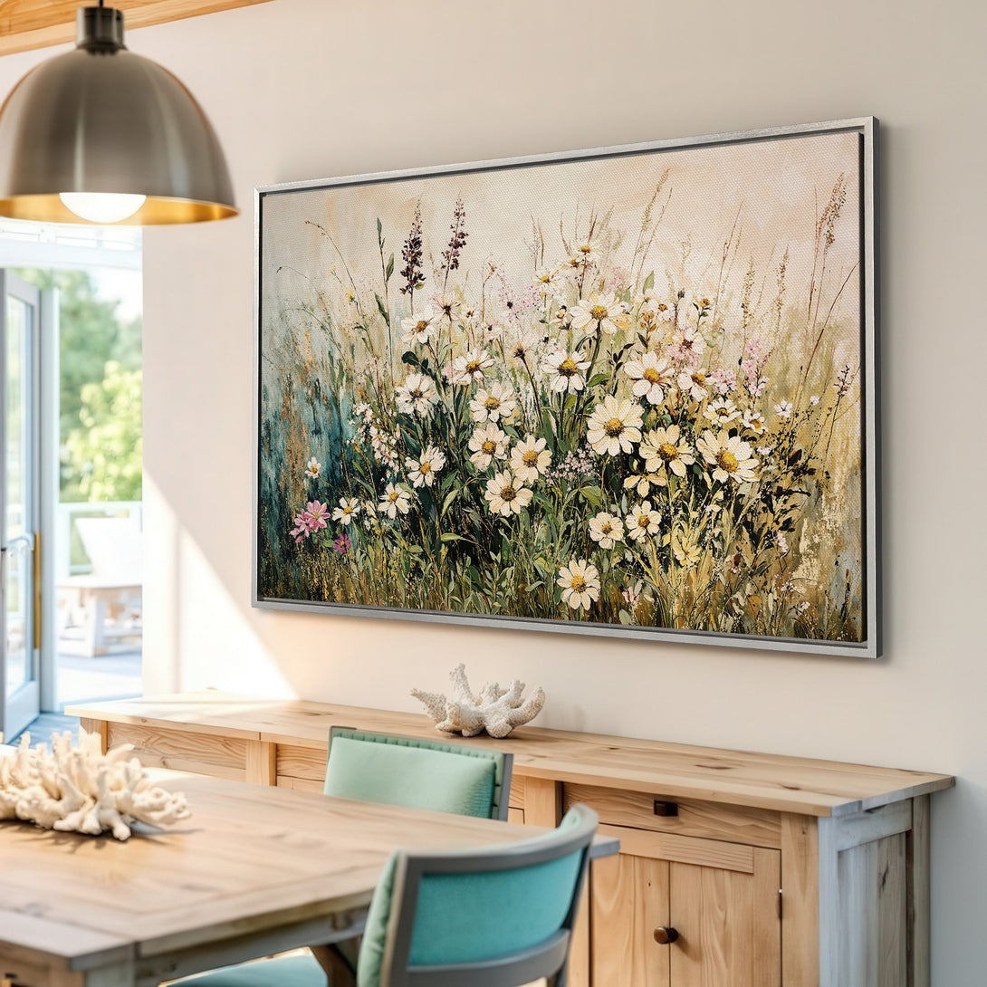 Framed Wall Art: Beautiful floral canvas print in a neutral palette. Perfect for adding a touch of nature and elegance to your home decor.