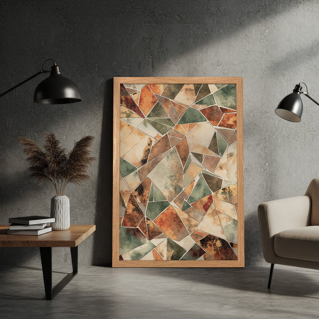Framed Poster: Abstract geometric art in warm earth tones. Modern decor for your home. Shop this beautiful poster today!