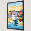 Vibrant Dock and Boat Scene Art Poster for Coastal Decor