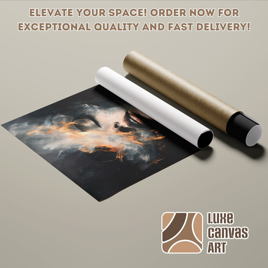 Abstract art poster roll with dark, neutral tones and gold accents. Elevate your space with this stunning Poster!