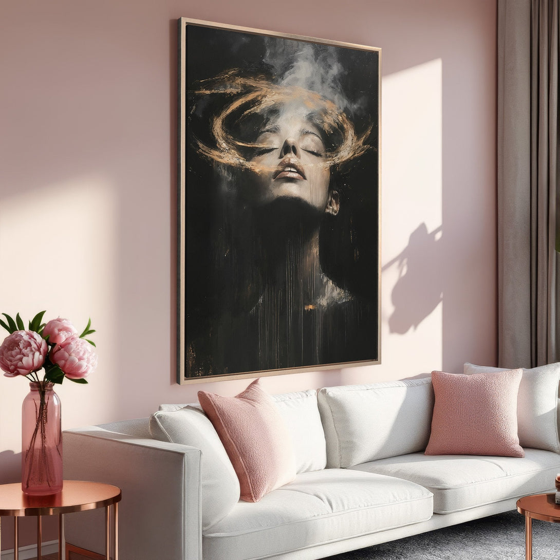 Framed Wall Art: Spooky gothic cathedral canvas print with dark, moody color palette. Perfect Halloween decor for a hauntingly beautiful interior.