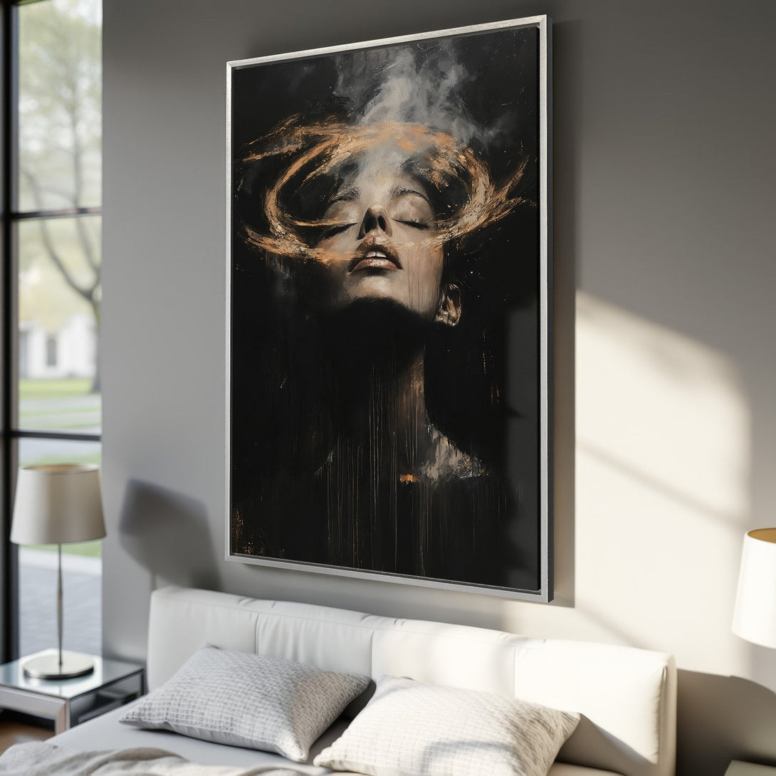 Framed Wall Art: Gothic cathedral canvas print with moody, dark color palette. Dramatic artwork for a stylish interior.
