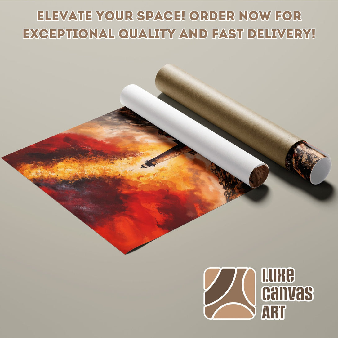 Abstract art Poster Roll with fiery red and orange tones. Elevate your space with Luxe Canvas Art!