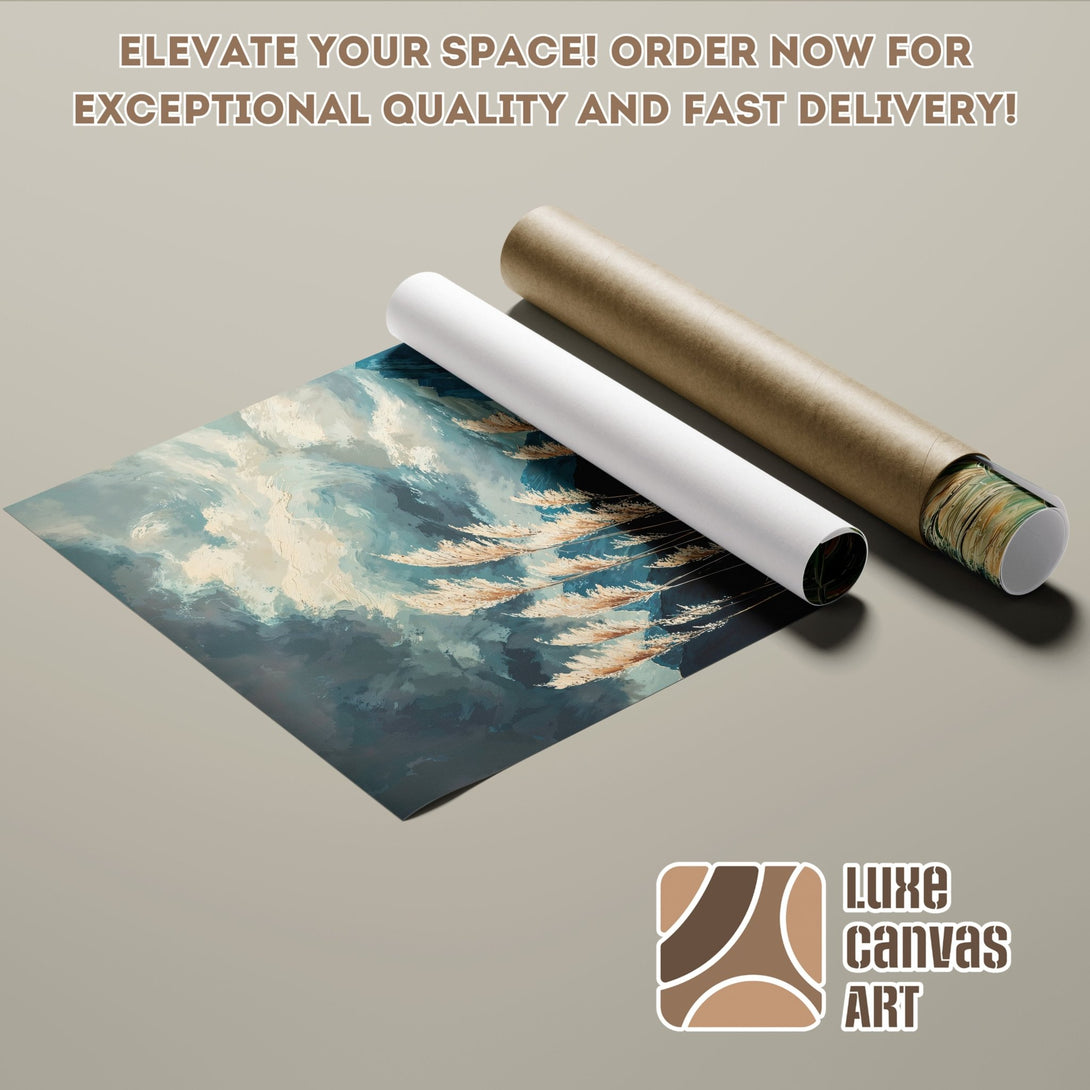 Abstract art Poster Roll in blue, beige, and brown tones. Elevate your space with our premium art!